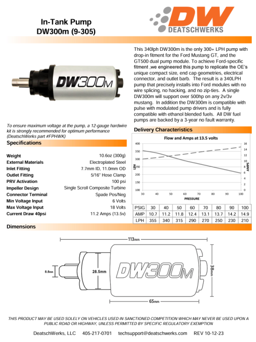 Genuine DeatschWerks 340lph Ford in-tank fuel pump - PN 9-305 - Image 2