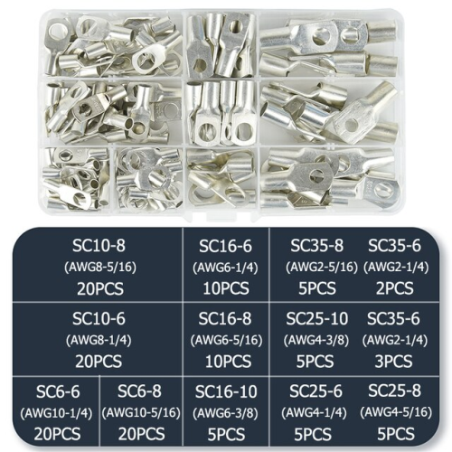 130Pcs Copper Tinned Lug Terminals Crimp Kit Battery Cable Wire - Non-Insulated - Image 3