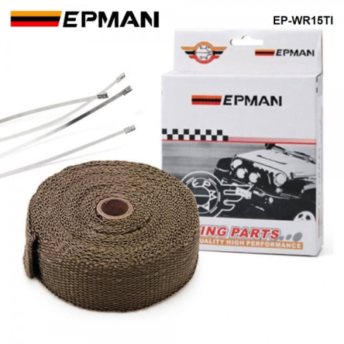 EPMAN Titanium Turbo Manifold Heat Exhaust Thermal Wrap Tape & Stainless Ties 2"X10 Meter EP-WR15TI