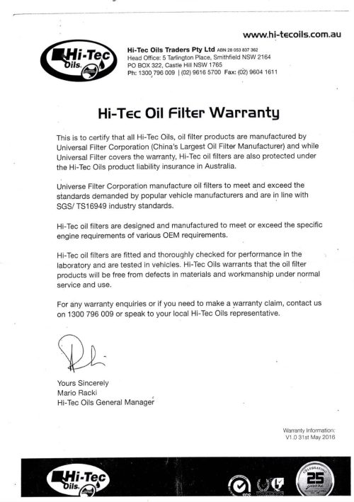 Genuine Hi-Tech Oils HT516 Z516 Ford Mazda Oil Filter FPV Falcon BA-BF-FG V8 - Image 6