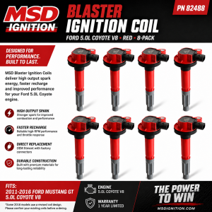 MSD Blaster Ignition Coil Pack – Ford 5.0L Coyote V8 (Red) – 8 Pack – PN 82488