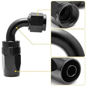 90 Degree AN10 (10AN) Aluminum Swivel Hose End Fitting – Black Anodized Oil/Fuel/Transmission Line Adapter