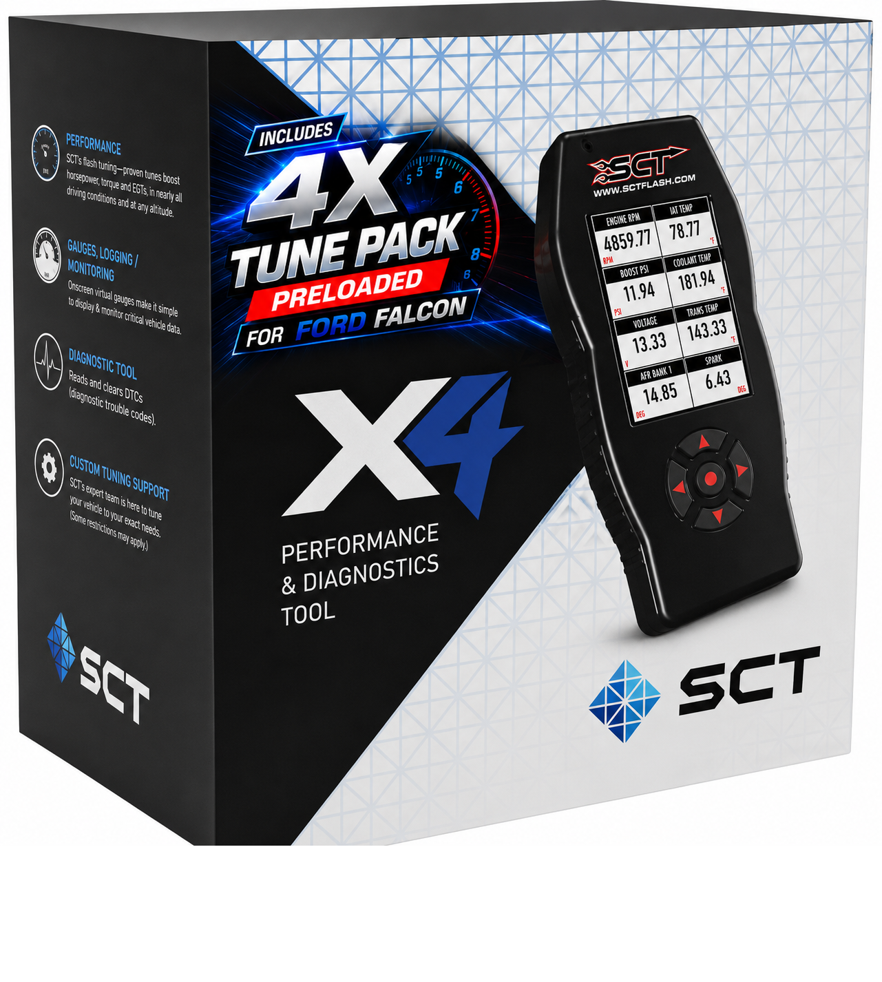 SCT X4 Power Flash Tuner with Stage 1 | 4 Tune Pack | Ford Falcon BA BF FG FGX XR6 XR6 Turbo F6 XR8 FPV