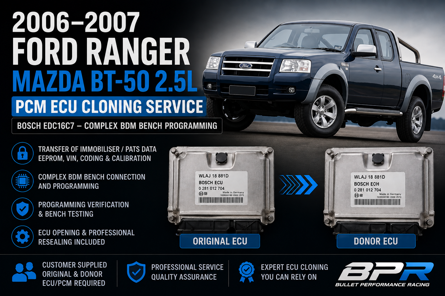2006–2007 Ford Ranger / Mazda BT-50 2.5L PCM ECU Cloning Service – Bosch EDC16C7