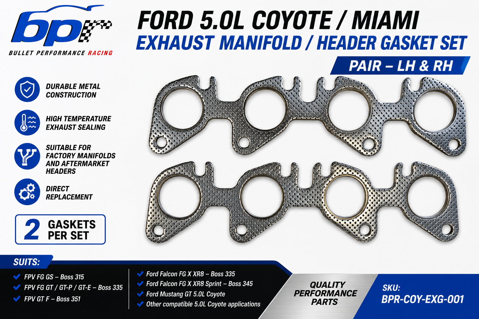 Ford 5.0L Coyote Miami Exhaust Manifold Header Gasket Set – FG FG X XR8 Mustang GT