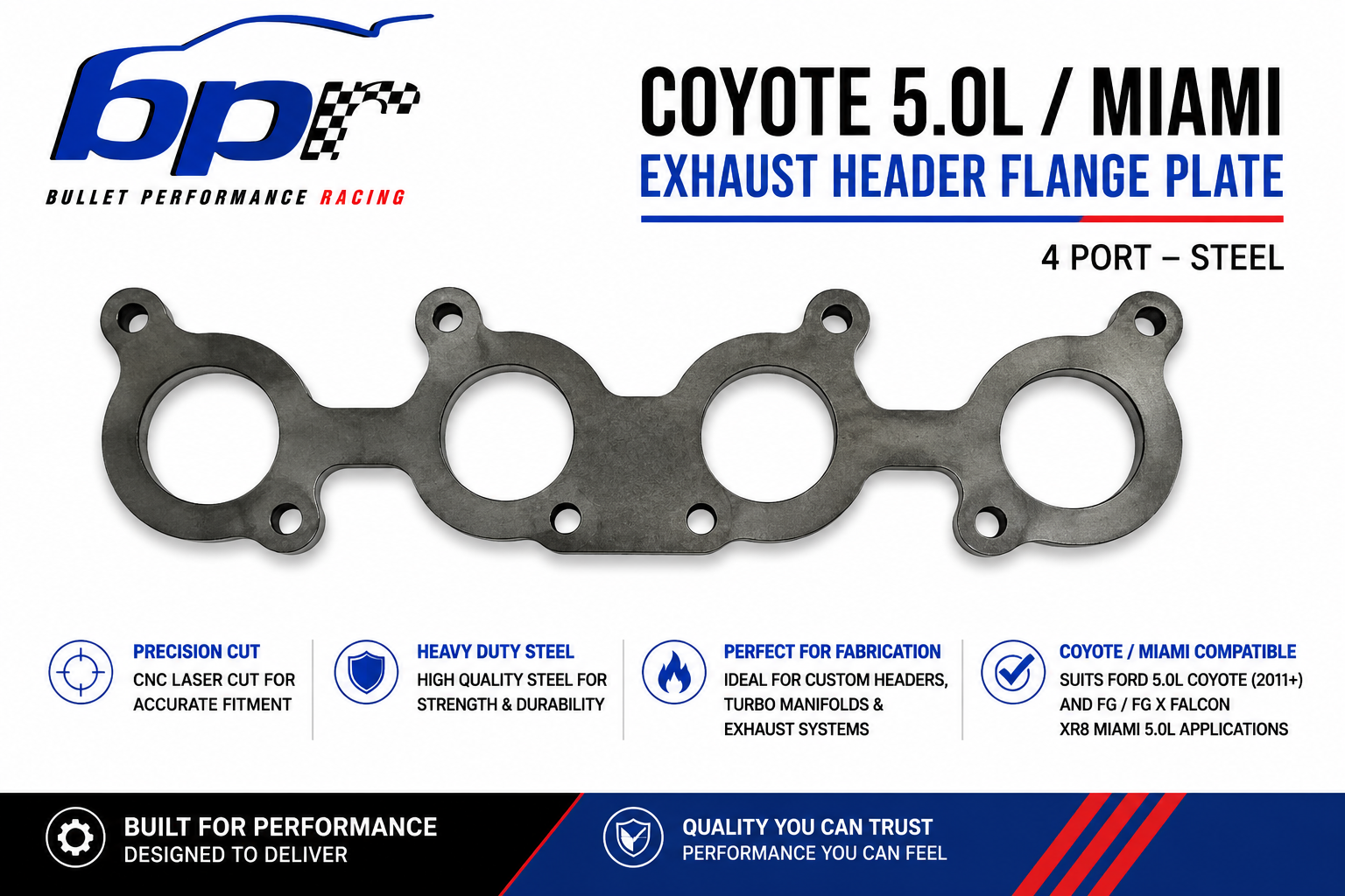 Ford 5.0L Coyote / Miami Exhaust Header Flange Plate – 4 Port Steel