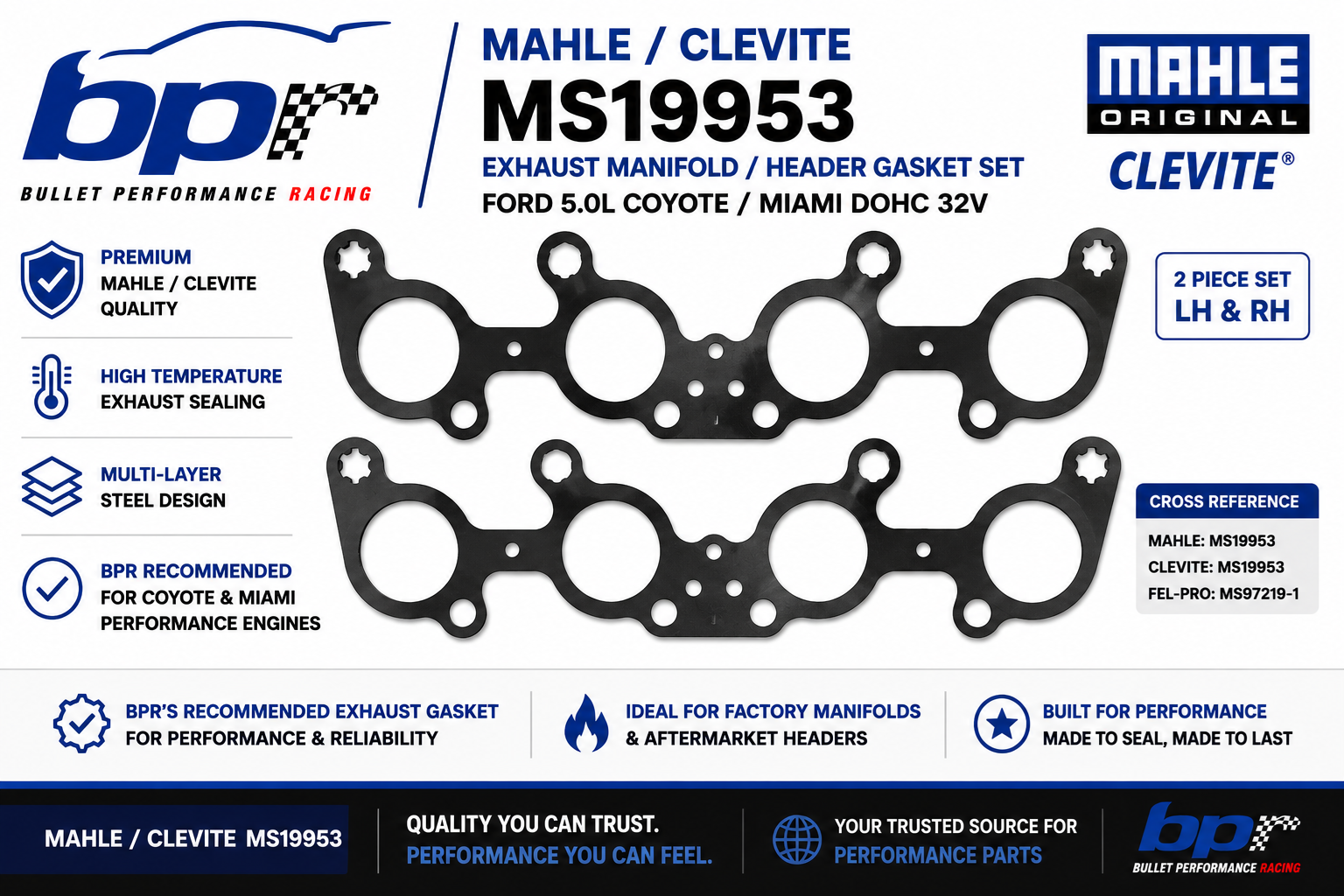 MAHLE Clevite MS19953 Ford 5.0L Coyote Miami Exhaust Manifold Header Gasket Set – FG FG X XR8 Mustang GT