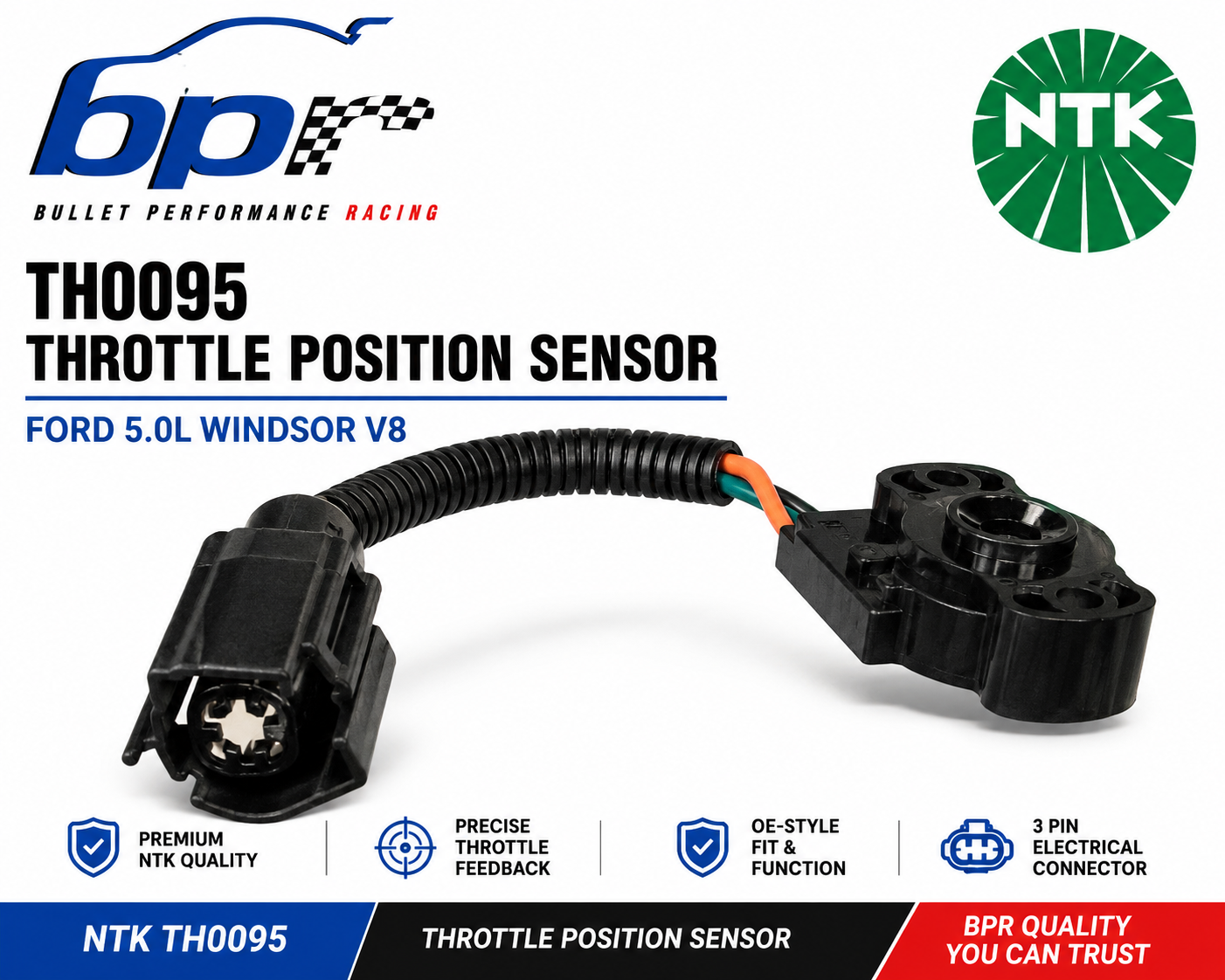 NTK TH0095 Lower Throttle Position Sensor TPS – Ford Falcon EB ED EF EL XH 5.0L Windsor V8
