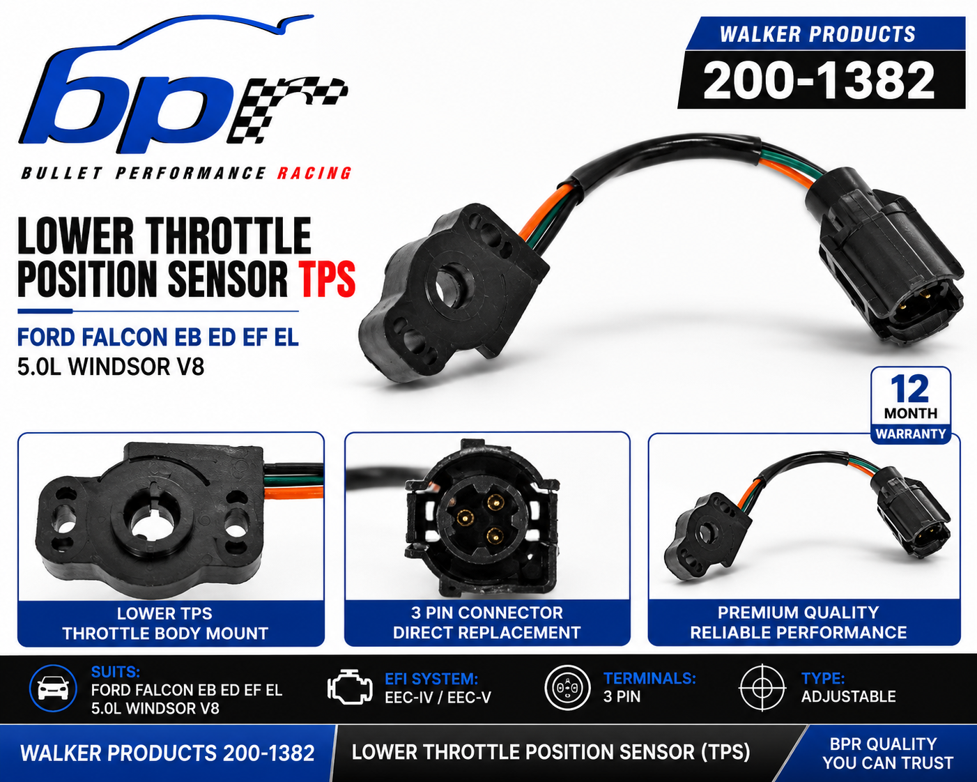 Walker 200-1382 Lower Throttle Position Sensor TPS – Ford Falcon EB ED EF EL 5.0L Windsor V8