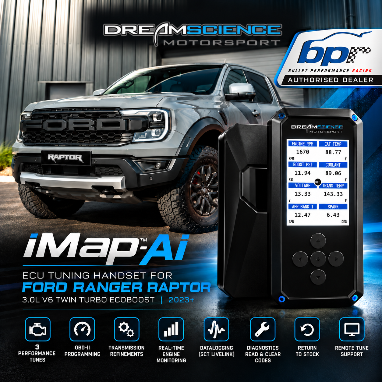 Dreamscience Stratagem iMap™ Ai ECU Tuning Handset – Ford Ranger Raptor 3.0L V6 Twin Turbo EcoBoost 2023+